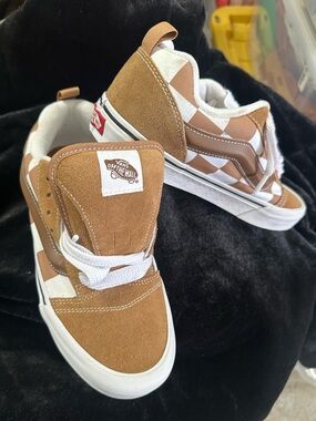 Vans Brown and White Checkerboard Old Skool Sneakers
